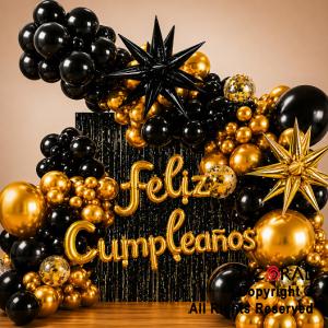 SET DE GLOBOS ARCO XL FELIZ CUMPLEA�OS NEGRO Y ORO (GY 7817) 100 UNIDADES